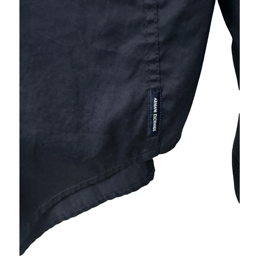 Armani Exchange Satin Button Up Shirt Men XXL Navy Blue Slim‎ Fit Designer EUC